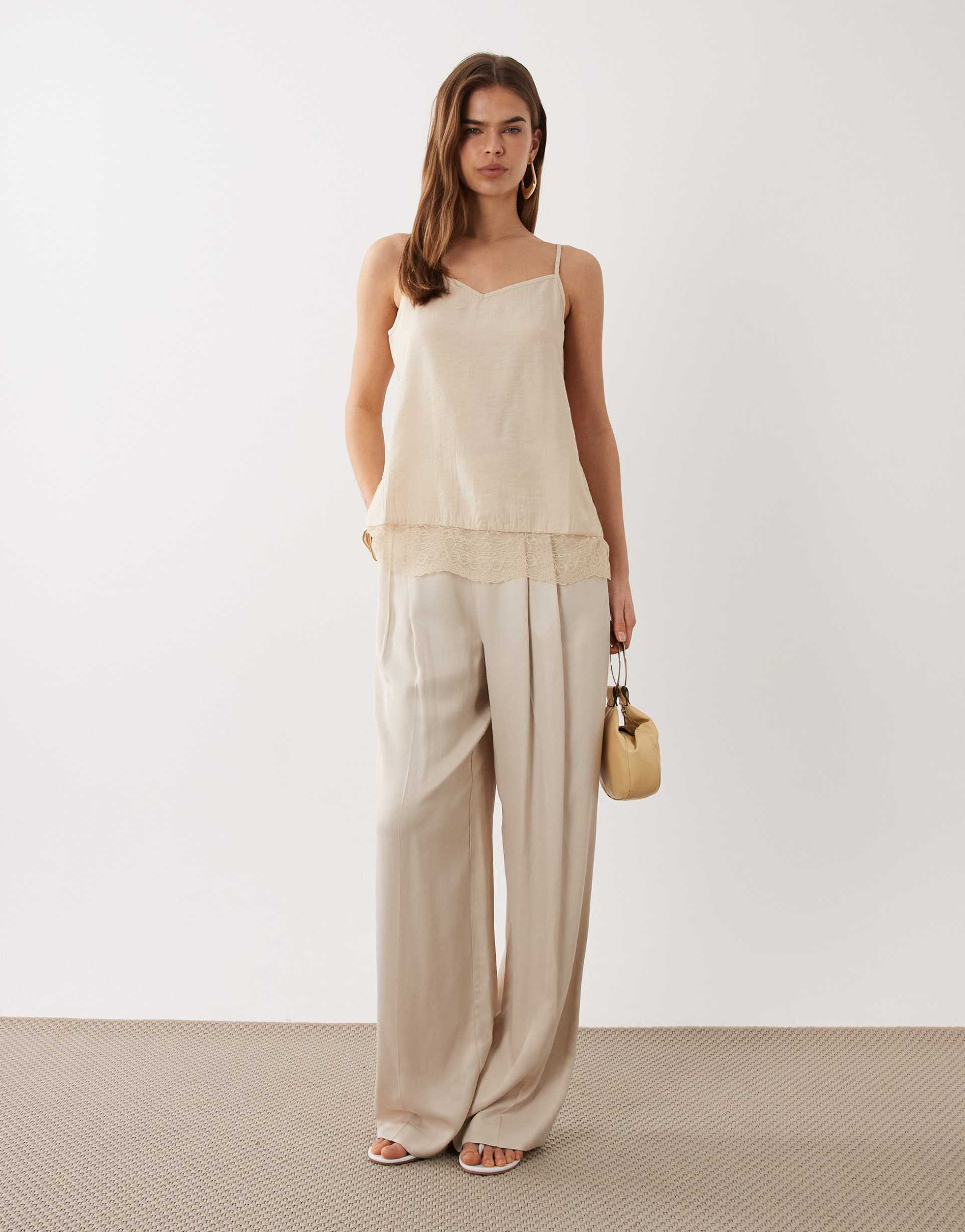 jdy lace detailing cami top in cream