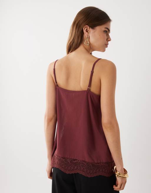 JDY lace detailing cami top in dark red, 2 of 4
