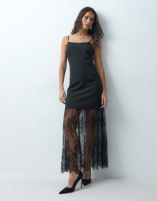 JDY lace inscert maxi dress in black, 3 of 5