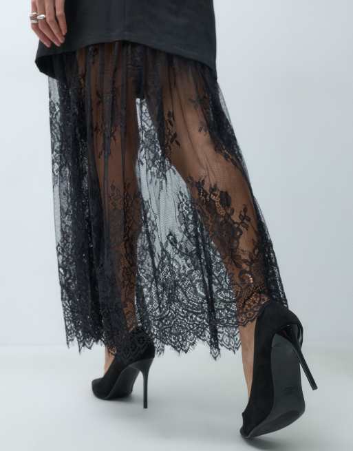 JDY lace inscert maxi dress in black, 5 of 5