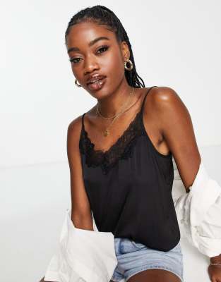 Mango lace cami top in black