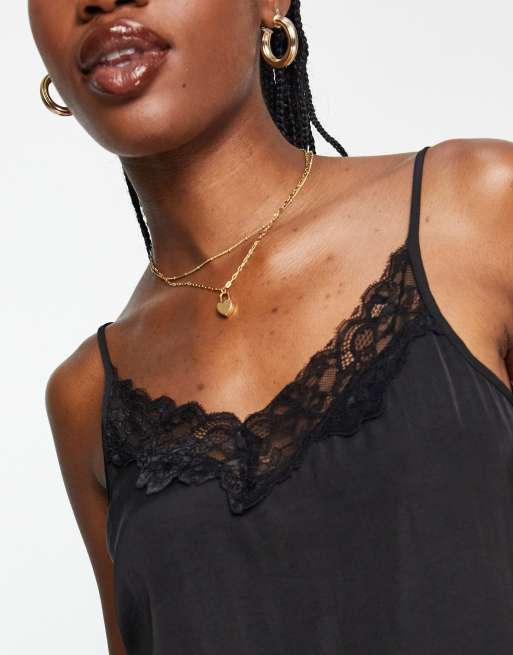 JDY lace trim cami top in black, 3 of 4