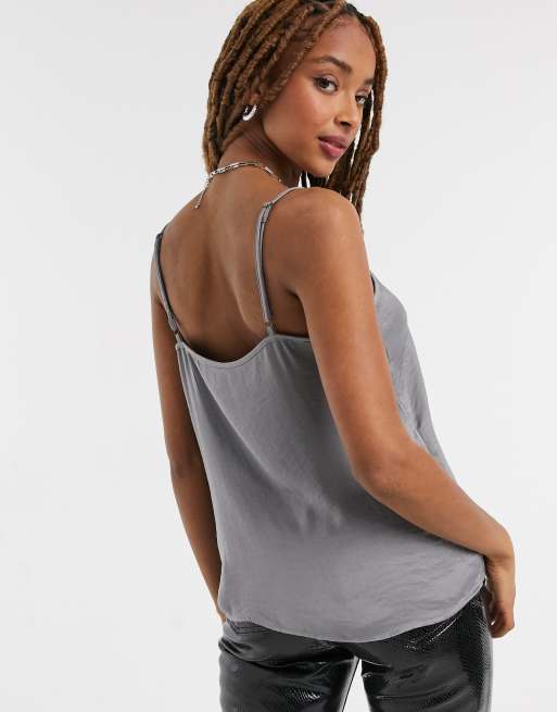 Grey satin shop cami top