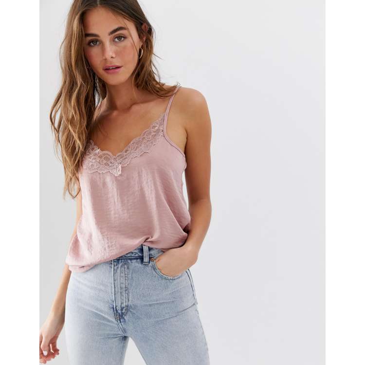 JDY lace trim cami top in pink | ASOS