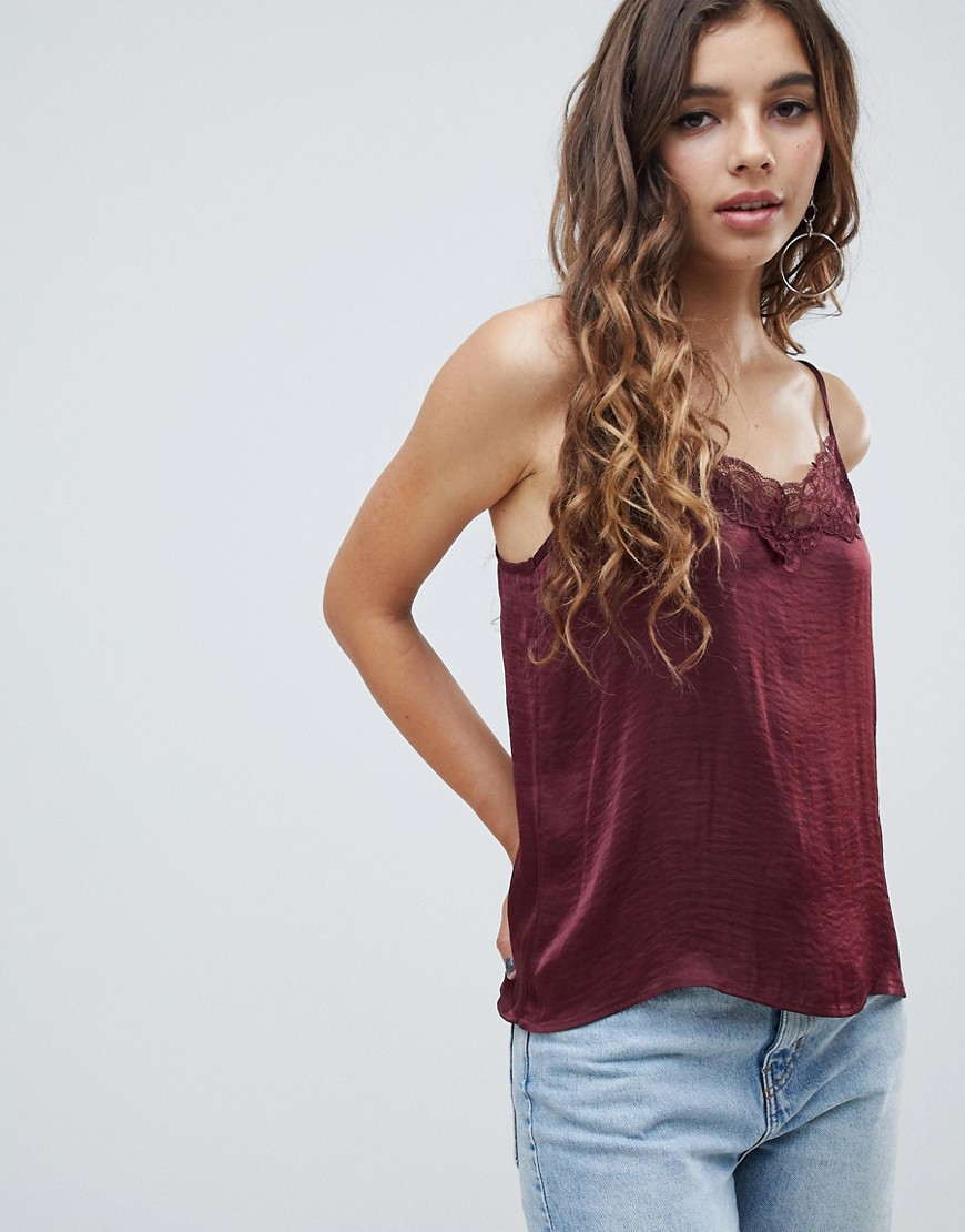 JDY lace trim cami top in red