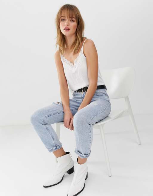 JDY lace trim cami top in white, 4 of 4