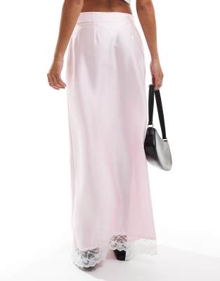 Jdy Lace Trim Maxi Skirt In Pink