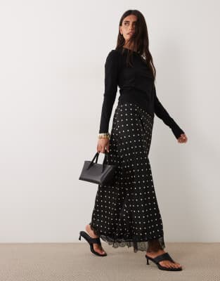 Jdy Lace Trim Satin Midi Skirt In Animal Print