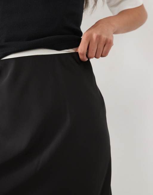 JDY lace trim satin midi skirt in black, 5 of 5