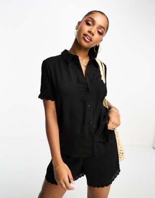 JDY lace trim shirt in black - part of a set