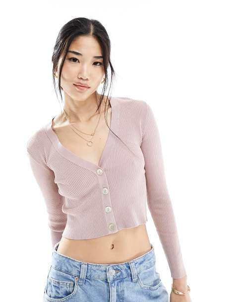 JDY – Langärmlige Strickjacke in neutralem Rosa mit V-Ausschnitt - view 1