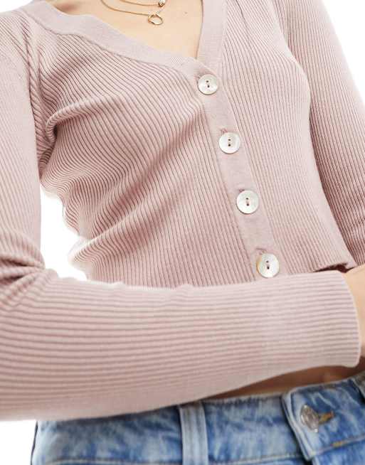 JDY – Langärmlige Strickjacke in neutralem Rosa mit V-Ausschnitt, 2 von 4