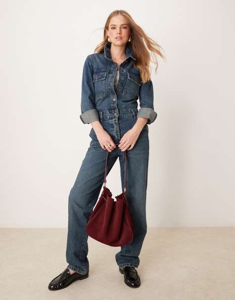 JDY – Langärmliger Jeans-Jumpsuit in mittelblauer Waschung - view 1