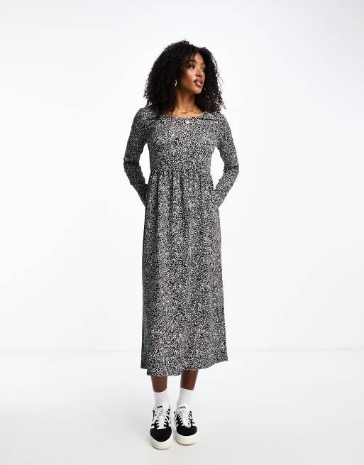 JDY – Langärmliges Maxikleid in Marineblau mit Blümchenmuster
