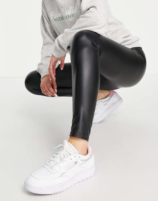 JDY leather look leggings in black