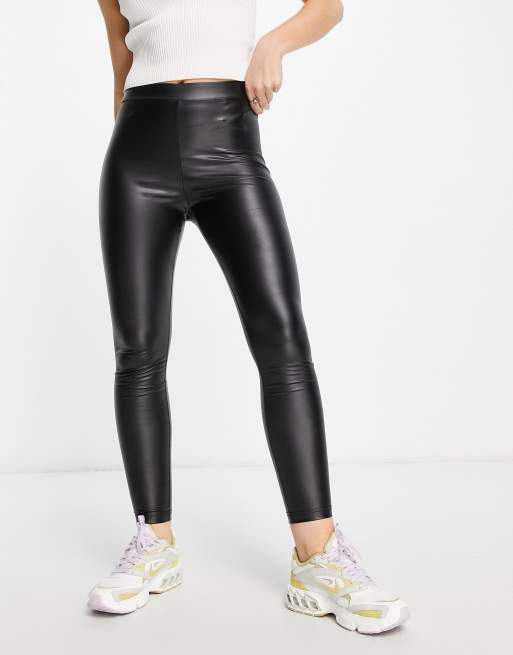 Only faux leather split leg flared pants in black