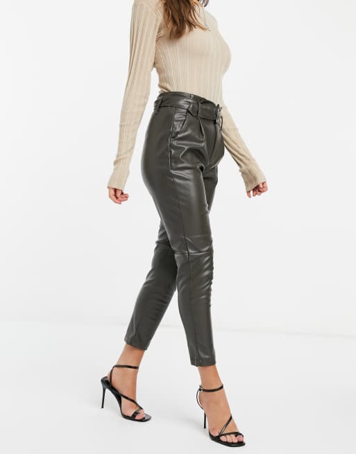 Green leather on sale look trousers