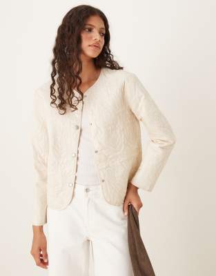 JDY - Leichte bestickte Jacke in Beige-Neutral