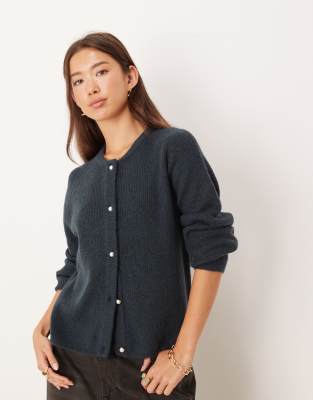 JDY - Leichte, gerippte Strickjacke in Marineblau