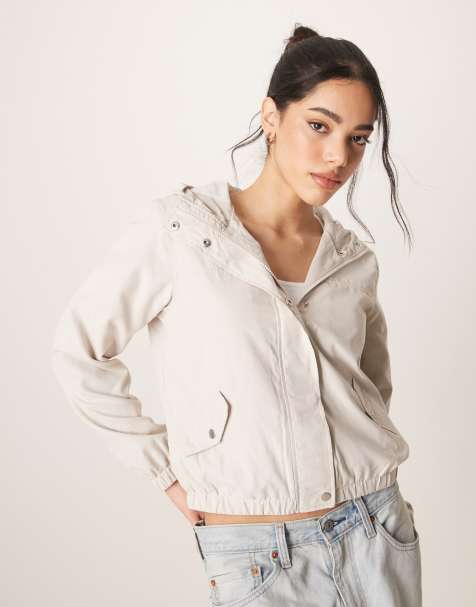 JDY hooded lightweight cropped jacket in beige
