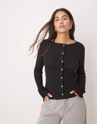 JDY lettuce edge lightweight cardigan in black