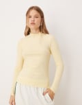 [JDY] JDY lettuce edge long sleeve top in buttermilk-Yellow S Double cream