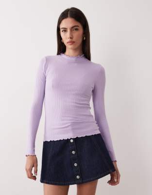 JDY lettuce edge long sleeve top in lilac