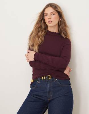 lettuce edge top in burgundy-Red