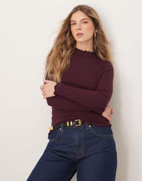 JDY lettuce edge top in burgundy - view 1