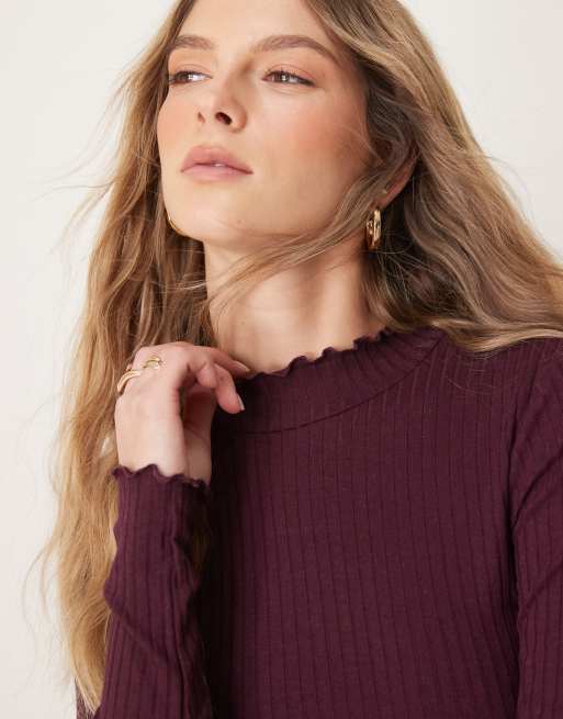 JDY lettuce edge top in burgundy, 2 of 4