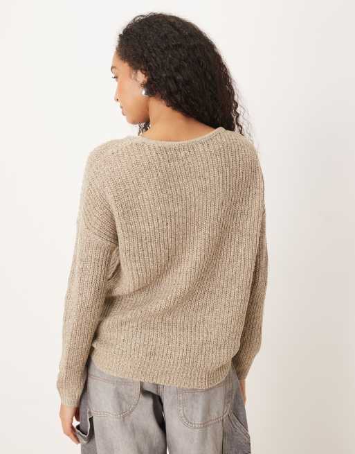 JDY - Lichtgewicht trui met V-hals in beige, 4 van 4