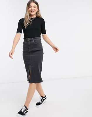 black midi denim skirt