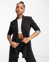 ASOS LUXE Curve pearl velvet suit fitted blazer in black - part of a set