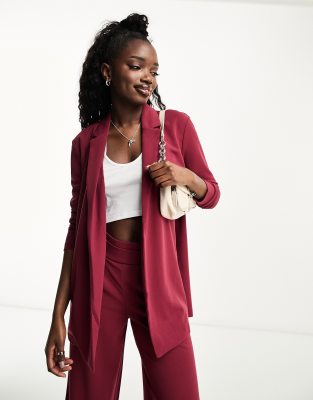 JDY lightweight blazer in burgundy - part of a set-Red