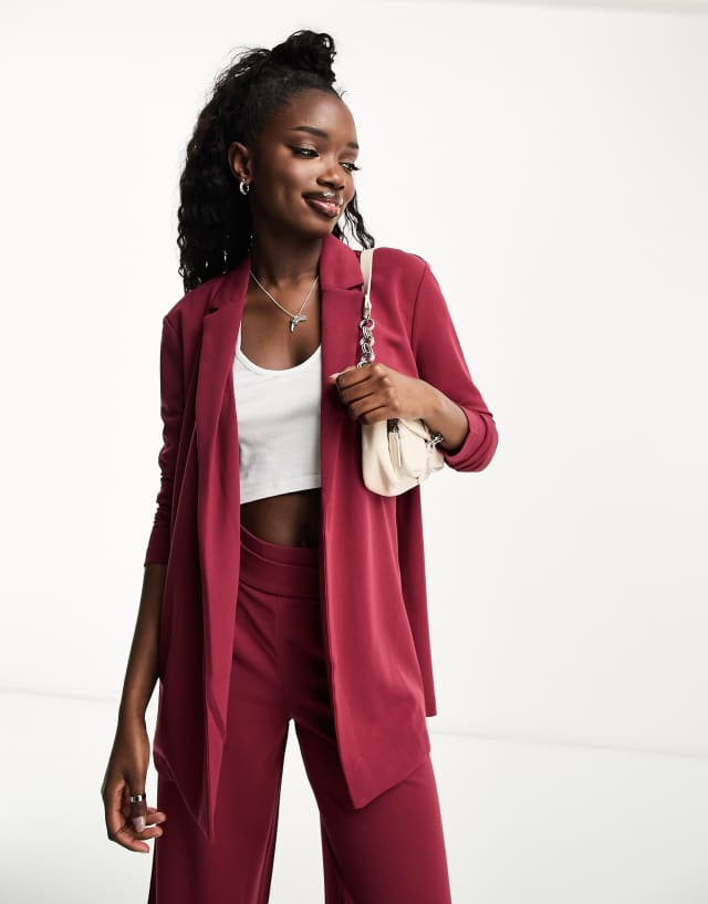 JDY lightweight blazer in burgundy - part of a set