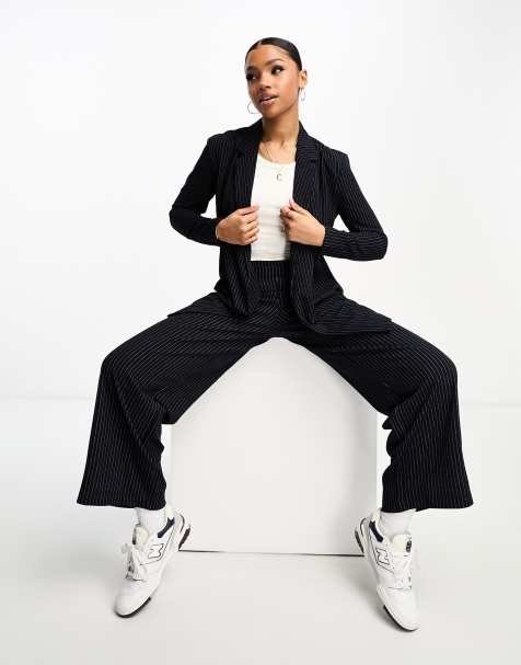 JDY lightweight blazer in navy stripe - part of a set - view 1