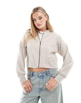 Jdy Lightweight Bomber Jacket In Stone-neutral