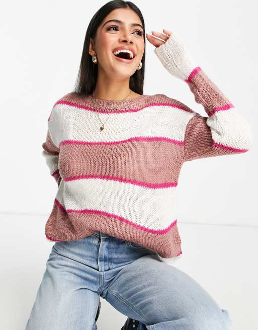 JDY lightweight knit sweater in pink and white stripe