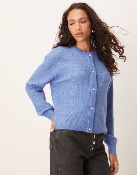 JDY lightweight ribbed cardigan in blue - view 1