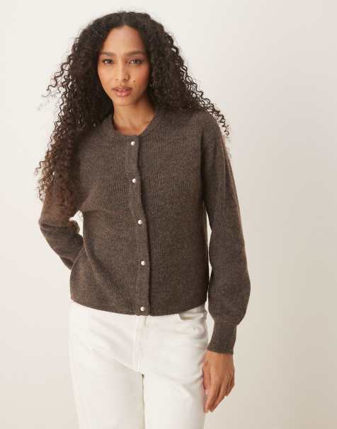 JDY lightweight ribbed cardigan in dark brown