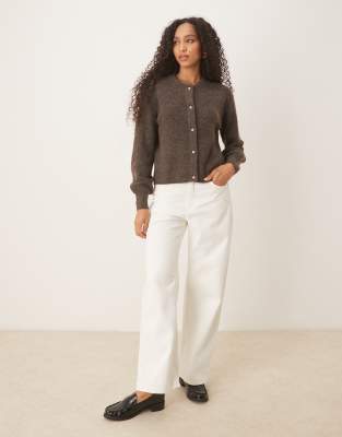 Jdy Lightweight Ribbed Cardigan In Brown