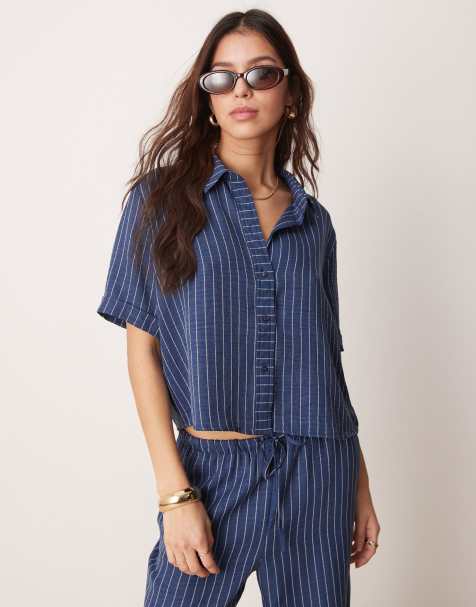 JDY lightweight striped boxy shirt in blue - part of a set - view 1