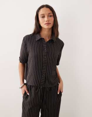 Jdy Lightweight Striped Boxy Shirt In Brown