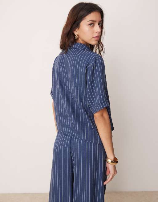 JDY lightweight stripes boxy shirt in blue (part of a set), 3 of 4