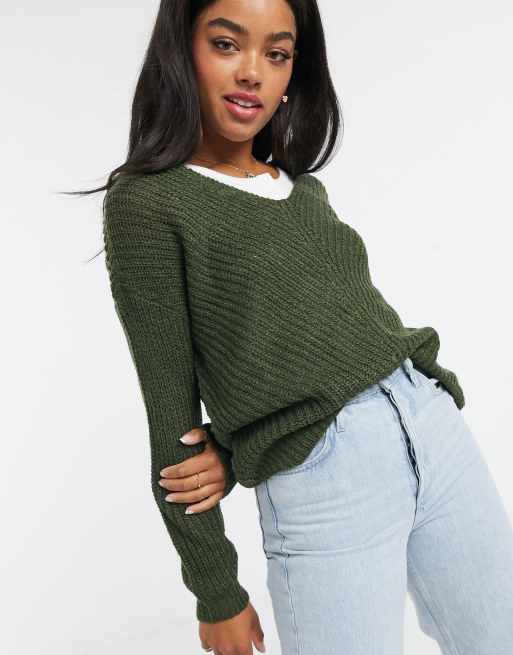JDY lightweight v neck jumper in green ASOS