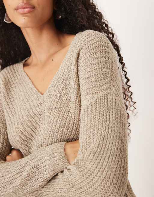 JDY lightweight V-neck sweater in beige, 3 of 4