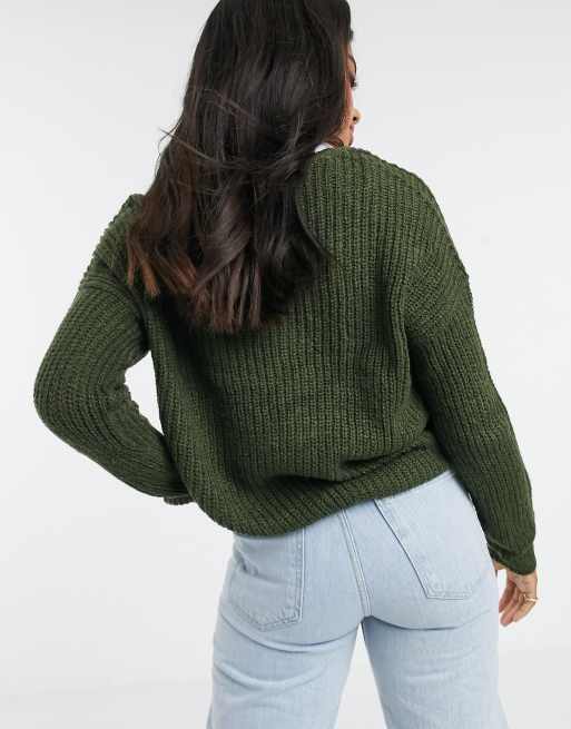 JDY lightweight v neck sweater in green, 2 of 4