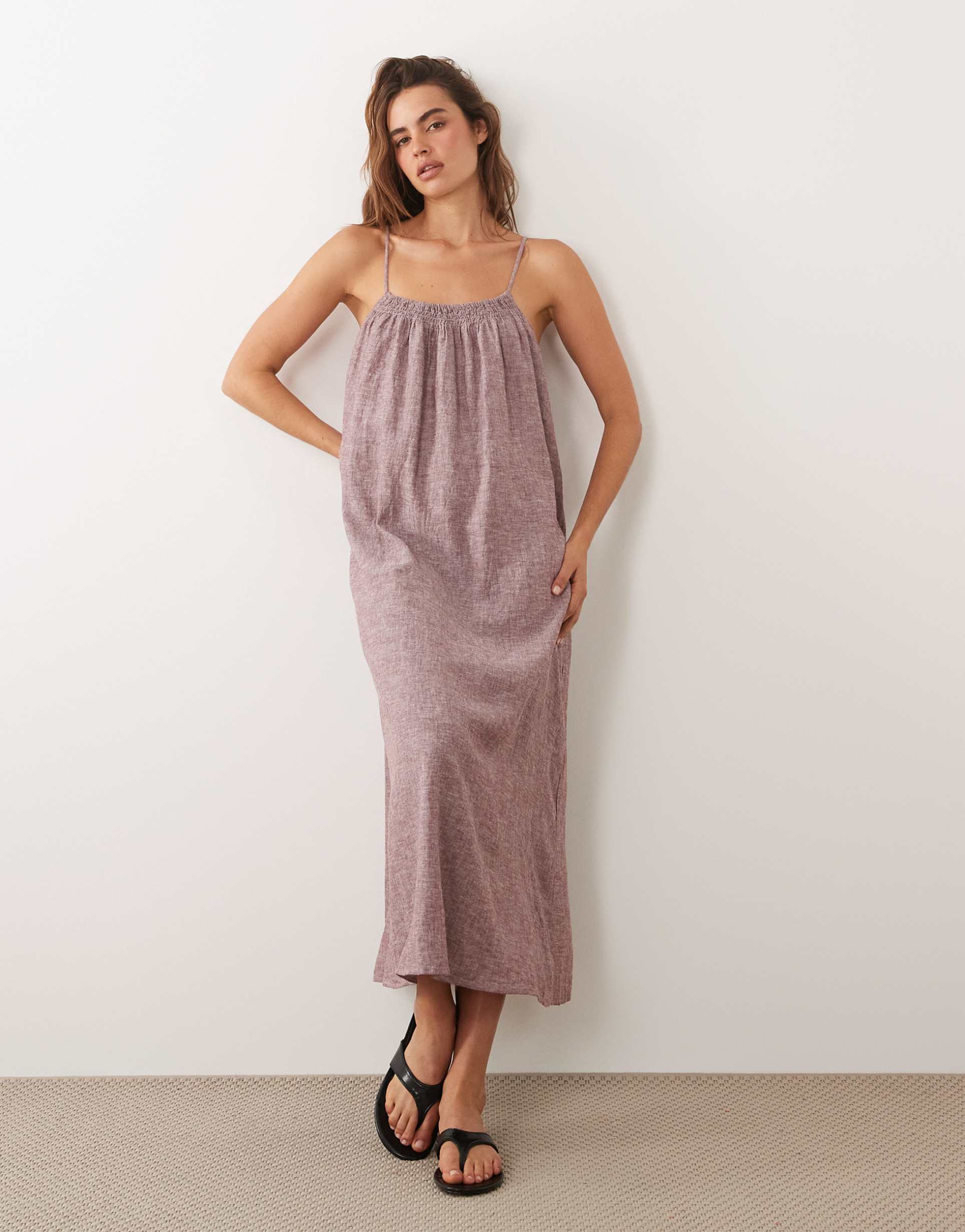 jdy linen blend cami midaxi dress in dark red