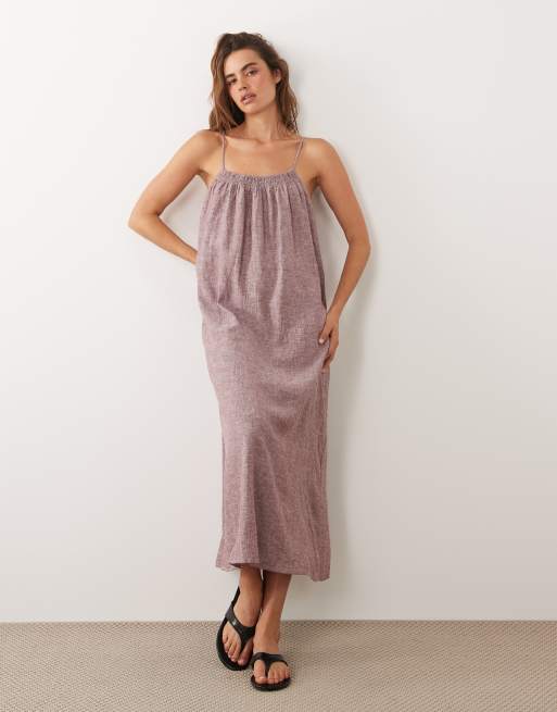 JDY linen blend cami midaxi dress in dark red | ASOS
