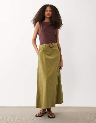 JDY linen blend high waist belted maxi skirt in green mid green 9090₽